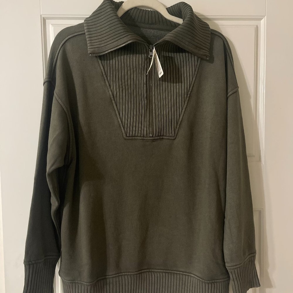 NWT Aerie Olive Oversized Quarter Zip Sweatshirt